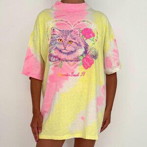 90s vintage colorful tie dye cat florida graphic travel souvenir cotton tshirt